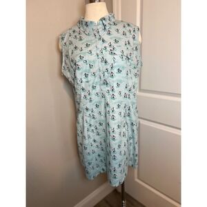 Reel Legends Mariner Sleeveless Collared Shirt Dress Pelican Print Blue PXL